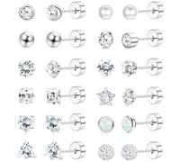 JeweBella 12Paires Boucles d'Oreille Acier Inoxydable Femme Homme Argent Hypoallergéniques Boucles d'Oreilles Femme Acier Inoxydable Piercing Oreille Clous d'Oreilles Femme Homme