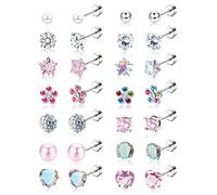 JeweBella 14 Paires Petites Boucles d'Oreilles Hypoallergéniques pour Femmes Filles Acier Chirurgical 316L Mignon Boucles d'Oreilles Fleur Perles CZ Multicolore Vis Dos Boucles d'Oreilles Ensemble