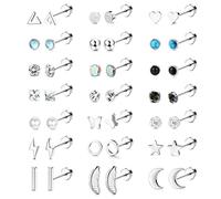 JeweBella 21 Paires Hypoallergénique Boucles d'Oreilles Acier Inoxydable en Argent Or Boucles d'Oreilles Femme Cartilage Etoile Lune Perle Zircon Clou d'Oreille Plat Ensemble Piercing Oreille Bijoux