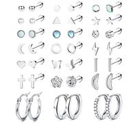 JeweBella 21Pairs Petits Boucles d'Oreilles Femmes Acier Chirurgical Cartilage Hélice Boucles d'oreilles Hypoallergénique Étoile Lune Zirconium Flatback Boucles d'oreilles Créoles Piercing Ensemble