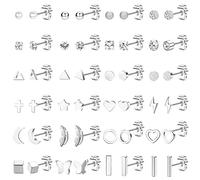 JeweBella 24 Paires Petite Boucles d'Oreilles pour Femme Fille Acier Chirurgical Boucles d'Oreilles Cartilage Hypoallergénique Etoile Lune Perle CZ Clou d'Oreille Plat Ensemble Piercing Bijoux