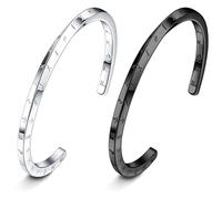 JeweBella 2PCS Viking Bracelet Mobius Homme Bracelet Manchette Viking Acier Inoxydable Nordiques Argent/Noir Amulette Bracelet Mobius Torsadé Runes Talisman Bracelet Bijoux Cadeau