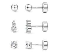 JeweBella 3 Paires Boucles d'Oreilles Femme Argent 925 Plaqué Or 14K Petite Boucles d'oreilles Clou Ensemble Boucle d'Oreille Argent/Or pour Piercing Oreille Cartilage