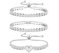 JeweBella 3 Pièces Bracelet Femme Or Argent Brillant Bracelet Tennis Diamant Zirconium Bracelet Réglable Empilable Bracelets Tennis Ensemble