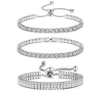 JeweBella 3PCS Bracelet Tennis Argent avec Zircon Réglable - Ensemble de Cristal Classique pour Femmes et Filles - Bijoux Diamant Cadeau pour Petite Amie, Mère, Femme, Amie