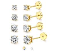 JeweBella 4 Paires Boucles d'Oreilles Femme Argent 925 Hypoallergéniques Plaqué Or 14K Petites Boucles d'Oreilles Zircone Cubique Clous d'Oreilles Femme Homme Piercing Oreille Argent/Or 2/3/4/5mm