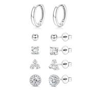 JeweBella 5 Paires Boucles d'oreilles Femme Argent 925 Poteau Hypoallergéniques Boucles d'oreilles Femme Or Clou d'Oreilles Creoles Fleur Coeur Cartilage Boucle d'oreille Femme Ensemble