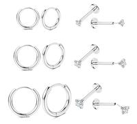 JeweBella 6 Paires 20G Piercing Oreille Acier Inoxydable Tragus Push in Labret Lèvre Helix Conch Medusa Nez Boucles d'Oreilles Créoles Argent Or