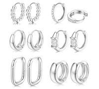 JeweBella 6 Paires Chunky Boucles d'Oreilles Femme 18K Plaqué Or Boucle d'oreille Créole Légères Épaisses Petites Creoles Or Empilable Boucles d'oreilles Femme Argent Or