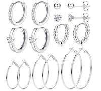 JeweBella 8 Paires Petites Boucles d'oreilles Créoles pour Femme Filles Acier Chirurgical Clous d'oreilles Zirconium Créoles Argent Hypoallergéniques Boucles d'oreilles Cartilage Grandes Créoles