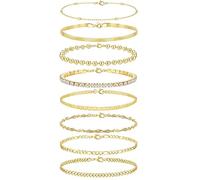 JeweBella 8 Pièces Bracelet Femme Or Bracelet Acier Inoxydable Femme Bracelet Plaqué Or 14K Bracele Gourmette Twist Figaro Tennis Empilables Réglable Bracele Chaîne Bijoux Femme