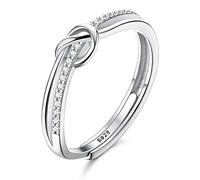 JeweBella Bague en Argent 925 Noeud d'Amour Zircone Cubique Réglable Argent/Or/Or Rose - Alliance Élégant pour Fiançailles Mariage Amitié Femme