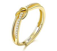 JeweBella Bague Femme en Argent 925 Élégant Bague Noeud d'amour Zircone Cubique Bague Réglable Argent/Or/Or Rose Bague de Fiançailles Mariage Amitié Alliance Femme