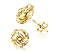 JeweBella Boucles d'oreilles Or pour Femme Fille Plaquée Or 14 Carats en Argent Sterling 925 Poteau Boucles d'oreilles Nœud d'Amour Or/Argent
