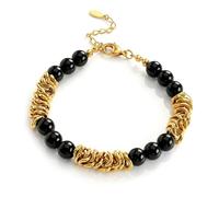 JeweBella Bracelet Homme Ajustable Perle Bracelet Acier Inoxydable Argent Or Bracelets Pierre Naturelle Homme Bracelets Oeil de Tigre Idee Cadeau Papa Papy Beau Pere Copain Adolescent Garçon