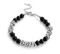 JeweBella Bracelet Homme Ajustable Perle Bracelet Acier Inoxydable Argent Or Bracelets Pierre Naturelle Homme Bracelets Oeil de Tigre Idee Cadeau Papa Papy Beau Pere Copain Adolescent Garçon