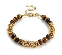 JeweBella Bracelet Homme Ajustable Perle Bracelet Acier Inoxydable Argent Or Bracelets Pierre Naturelle Homme Bracelets Oeil de Tigre Idee Cadeau Papa Papy Beau Pere Copain Adolescent Garçon