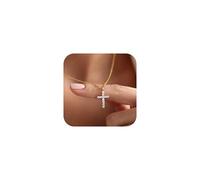 JeweBella Collier Femme Or Argent Collier Croix Chretienne Plaqué Or 14 Carats Collier Ras de Cou Femme Collier Chaîne avec Croix Pendentif Délicate Bijoux Cadeau pour Femme Fille 40+5CM