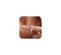 JeweBella Collier Femme Or Argent Collier Croix Chretienne Plaqué Or 14 Carats Collier Ras de Cou Femme Collier Chaîne avec Croix Pendentif Délicate Bijoux Cadeau pour Femme Fille 40+5CM
