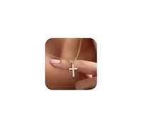 JeweBella Collier Femme Or Argent Collier Croix Chretienne Plaqué Or 14 Carats Collier Ras de Cou Femme Collier Chaîne avec Croix Pendentif Délicate Bijoux Cadeau pour Femme Fille 40+5CM