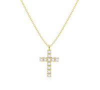 JeweBella Collier Femme Or Argent Collier Croix Chretienne Plaqué Or 14 Carats Collier Ras de Cou Femme Collier Chaîne avec Croix Pendentif Délicate Bijoux Cadeau pour Femme Fille 40+5CM