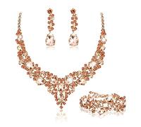 JeweBella Parure Mariage Bijoux pour Femme Cristal Mariée Collier Vintage Strass Boucle D'oreille et Bracelet Ensemble Mariage Fiançailles Mariée Demoiselle D'honneur Fantaisie Cadeau Bijoux