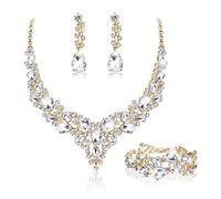 JeweBella Parure Mariage Bijoux pour Femme Cristal Mariée Collier Vintage Strass Boucle D'oreille et Bracelet Ensemble Mariage Fiançailles Mariée Demoiselle D'honneur Fantaisie Cadeau Bijoux