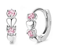 JeweBella Petite Boucles d'Oreilles Créoles Coeur en Argent Sterling 925 pour Femmes Enfant Filles Couleur Zircone Cubique Boucles d'Oreilles Hypoallergéniques Sleeper Cartilage Petite Créoles Bijoux
