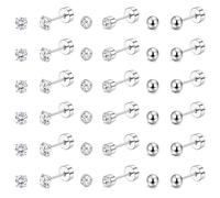 JeweBella Petite Boucles d'Oreilles Femme - Acier Inoxydable, Boules Zircone Cubique, Hypoallergéniques - Argent 2 mm/3 mm/4 mm