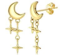 JeweBella Petits Boucles d'Oreilles Femme Argent 925 Hypoallergénique Boucles d'Oreilles Étoile Lune Boucles d'Oreilles Pendantes Étoile Clous d'Oreilles Argent/Or/Or Rose pour Femme Fille