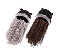 JEWEDECO 2pièces Bonnets Tricotés Avec Décoration De Barbe Imitant Costume Pour Chapeau Avec Accessoire Décoratif Pour Fêtes Et Événements Thématiques