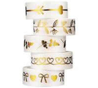 JEWEDECO 5rouleaux Ruban Adhésif Décoratif Doré Masking Tape Washi Pailleté pour Scrapbooking DIY Art et Emballage Créatif Plusieurs styles