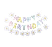 JEWEDECO Bannière Anniversaire Joyeux Anniversaire en Papier Décoratif Kit 8 Pièces Fleurs Marguerites et Macarons Pastel Décoration Fête Garçon et Filles pour Fond Mur Accessoires Fête