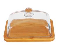 JEWEDECO Beurrier Rectangulaire en Verre avec Couvercle, Plateau à Beurre en Bois pour Conservation de Fraîcheur, Facile à Nettoyer, Cuisine et Table à Manger