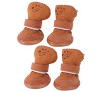 JEWEDECO Bottes de Neige pour Chiens en Tissu et Peluche Café 4pcs, Protection des Pattes Facile à Mettre pour Promenade Extérieure et Course