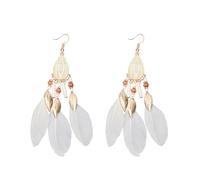 JEWEDECO Boucles d'Oreilles Pendantes Gouttes Femme Décorations Longues en Alliage Blanc Feuilles Pompon pour Occasions Spéciales Mode Européenne