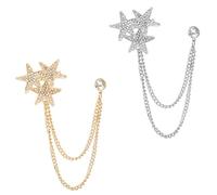 JEWEDECO Broche Insigne en Alliage de Zinc Chaîne et Diamant Imitation, Lot de 2pcs Étoiles Argentées, Décoration Élégante pour Fêtes et Soirées