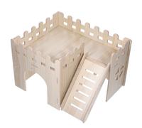 JEWEDECO Cabane en Bois pour Cochons d'Inde et Petits Animaux avec Double Étage et Échelle, Maison Beige Facile à Nettoyer, Cachette Ludique pour Environnement Sain
