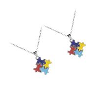 JEWEDECO Collier Puzzle de Sensibilisation à L'autisme 2pcs en Alliage Léger et Facile à Enlever, Présent D'anniversaire Décoratif aux Couleurs Lumineuses