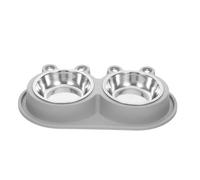 JEWEDECO Double Stainless Steel Pet Bowl with Moat No Spill Cat and Dog Feeder for Small to Medium Pets Non-Slip Plastic Base for Food and Water