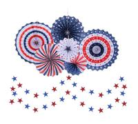 JEWEDECO Ensemble de Décoration pour Fête du Jour de L'indépendance Américaine Éventails Pliants en Papier et Bannière Étoilée, pour Événements Intérieurs et Fenêtres