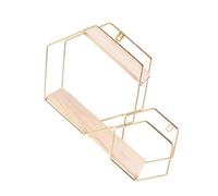 JEWEDECO Étagère Murale Hexagonale Double en Métal Doré Style Nordique, Grande Capacité et Facile à Nettoyer, pour Décoration Murale de Chambre ou Salon