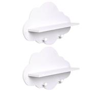 JEWEDECO Étagères Murales Nuage en Bois Blanc 2 Pièces, Étagères de Rangement Stables et Antirouille pour Salle de Bain et Maison, Design Simple et Classique