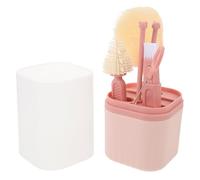 JEWEDECO Kit de Nettoyage pour Biberon Bébé - Brosses en Silicone et Nylon - Goupillon Flexible pour Biberon, Tétine et Paille - Égouttoir Hygiénique Compact - Rose, pour Voyage et Usage