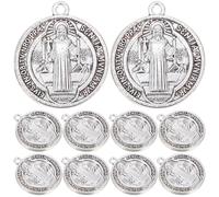 JEWEDECO Lot de 10 Pendentifs Saint Benoît en Métal Solide Motif Croix pour Collier, Bracelet et Porte-Clés, Accessoires Religieux DIY pour Amateurs de Loisirs Créatifs