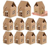 JEWEDECO Lot de 10 Petites Boîtes Présent Forme de Maison en Papier Marron Poignée, Design Ajouré Créatif, pour Bonbons et Friandises, pour Boutiques et Usage Quotidien