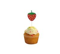 JEWEDECO Lot de 12 Piques Décoratives de Fraise en Tissu Paillettes, 10 Cm, pour Décoration Pratique de Gâteau, Cupcakes et Fête DIY
