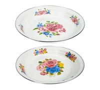 JEWEDECO Lot de 2 Assiettes Émaillées Épaisses de Style Chinois pour Servir Snacks et Gâteaux, Plateau Coloré pour Pique-niques et Usage Domestique