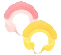 JEWEDECO Lot de 2 Bonnets de Bébé en Silicone Étanches, Protection Yeux et Oreilles, Taille Ajustable, Couleur Rose et Jaune, pour Laver Cheveux Tout-petits en Bain