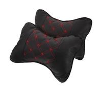 JEWEDECO Lot de 2 Oreillers Cervical Automobile en Coton PP, Appui-tête Noir PU Couture Rouge, Oreiller de Nuque pour Siège Auto Confortable et Relaxant, Accessoire Auto Ergonomique